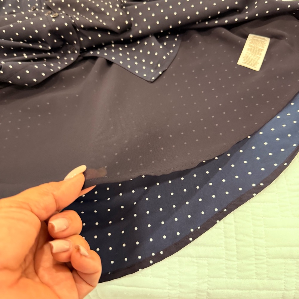 Elegant Navy Polka Dot Dress - Picture 4 of 9